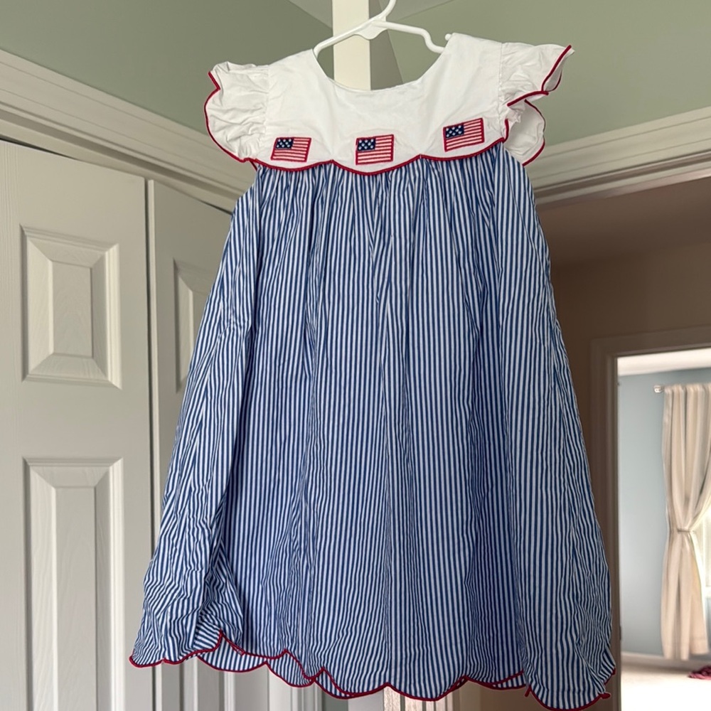 Classic Whimsy Patriotic Striped Dress with Flag Accents